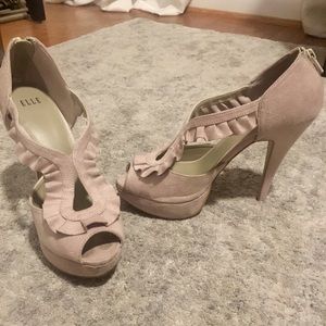 Suede Nude Peep Toe Heel